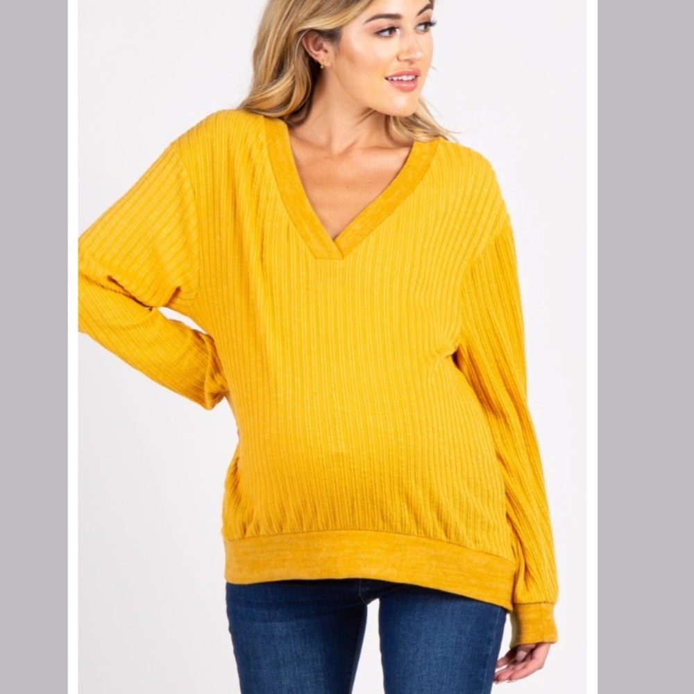 PinkBlush yellow ribbed maternity sweater top